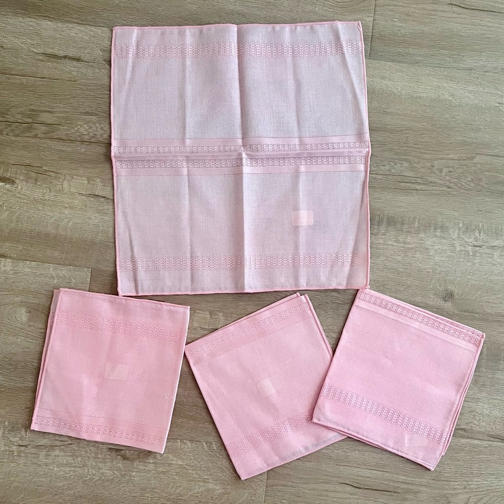 NWT Vintage 4 PCs Set Pink Rayon Napkins Embroidery Sleater Co. Made In USA‎ 17”